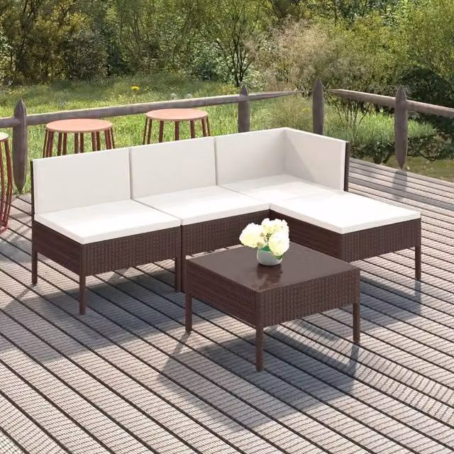 Set Divani da Giardino 5 pz con Cuscini in Polyrattan Marrone 3094363