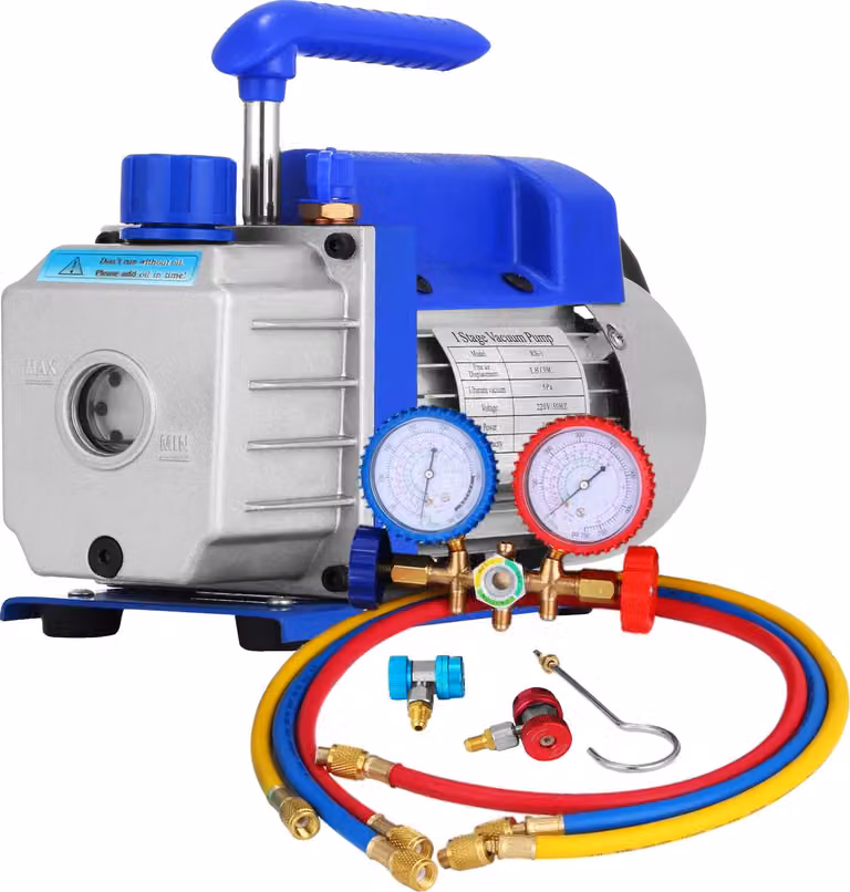 Pompa per vuoto per raffreddamento, portata d'aria libera 1,8 CFM, gamma di alta pressione 0~800 PSI, velocità 1440 giri/min, vuoto finale 25 micron, compatibile con R410A