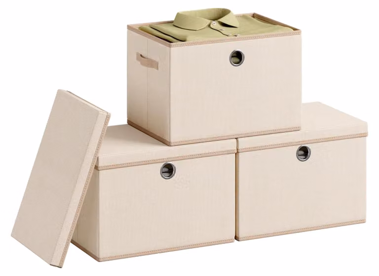 Set di 3 contenitori portaoggetti - Pieghevoli, impilabili, senza odore - Colore: beige cappuccino