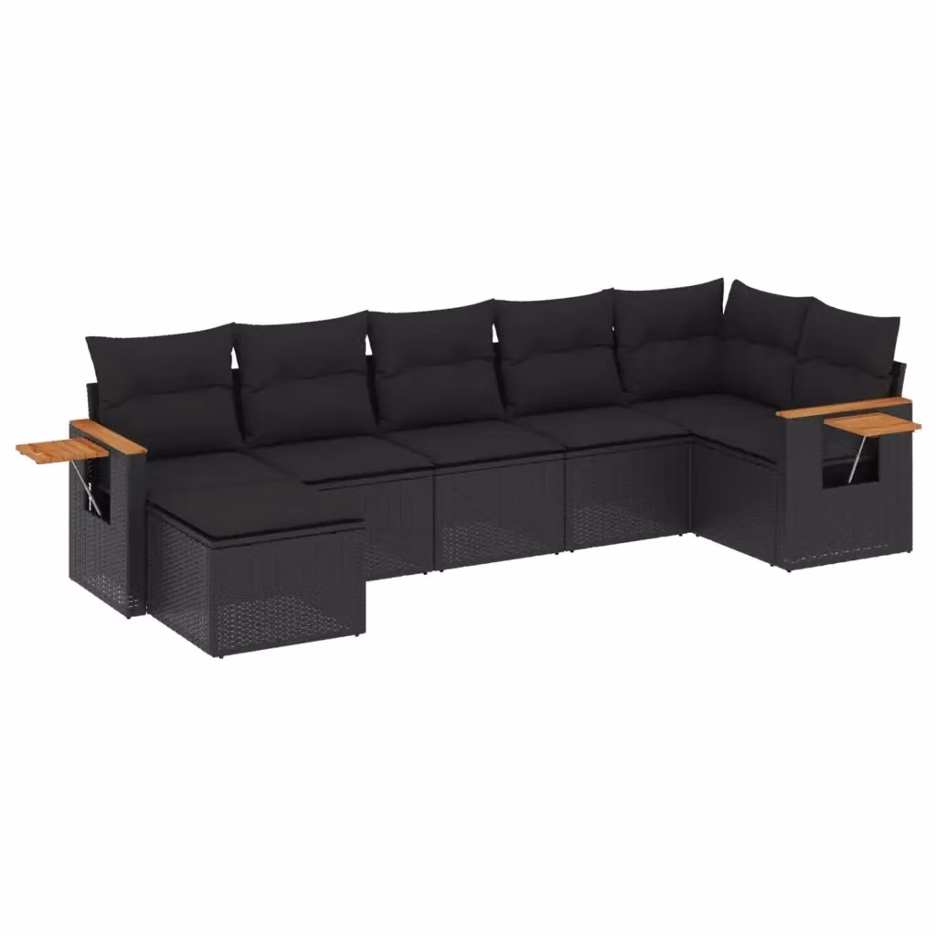 Set di divani da giardino vidaXL a forma di L in polyrattan nero con 7 pezzi e cuscini inclusi – 2
