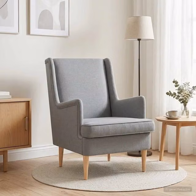 Poltrona Lounge Moderna in Tessuto Grigio con Braccioli e Struttura in Legno e Metallo – 1