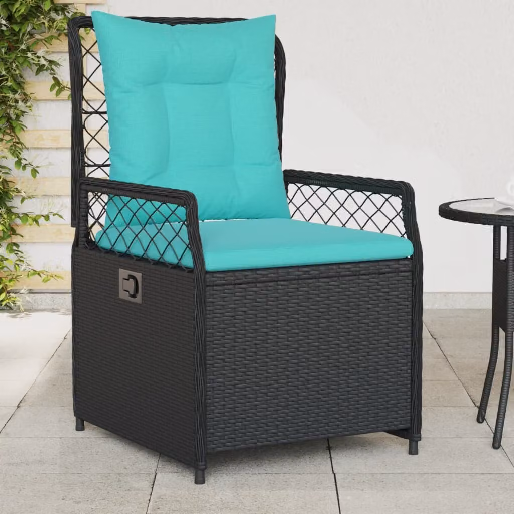 Set di 2 sedie da giardino reclinabili vidaXL in polyrattan nero e turchese con cuscini e braccioli