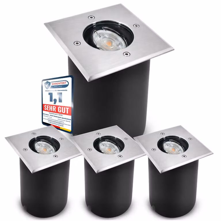 SSC-LUXon 4 pezzi JUAVI faretti da incasso a pavimento orientabili quadrati IP67 per 1x GU10 - spot a pavimento trafficabile (senza lampadina)