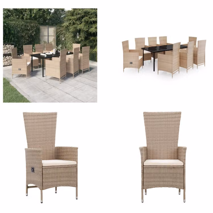 vidaXL Set da pranzo da giardino 9 pezzi con cuscini beige - Set da pranzo da giardino - Gruppi da pranzo da giardino - Set di mobili da giardino - Set di mobili da giardino