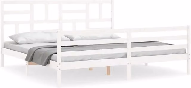 Letto matrimoniale in legno massello di pino bianco con testiera in stile rustico L/P: 200 x 200 cm