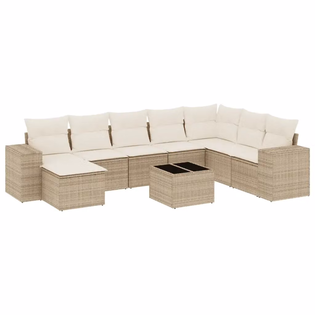 vidaXL Set Divano da Giardino a L 9 pz in Polyrattan con Cuscini Beige e Tavolino da Caffè – 2