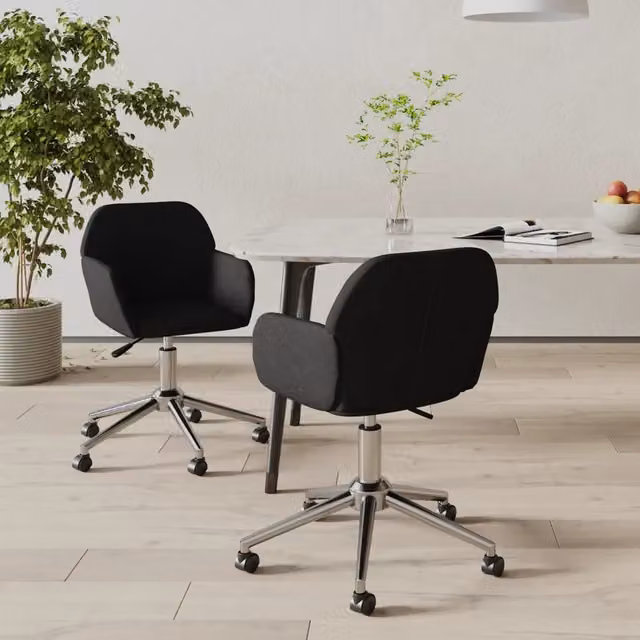 Set di 2 sedie da pranzo girevoli vidaXL in tessuto nero con base in metallo e design moderno – 1