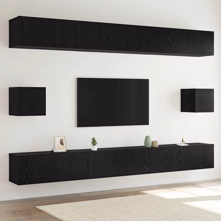 Set mobile TV moderno vidaXL in legno ingegnerizzato nero e rovere, 8 pezzi