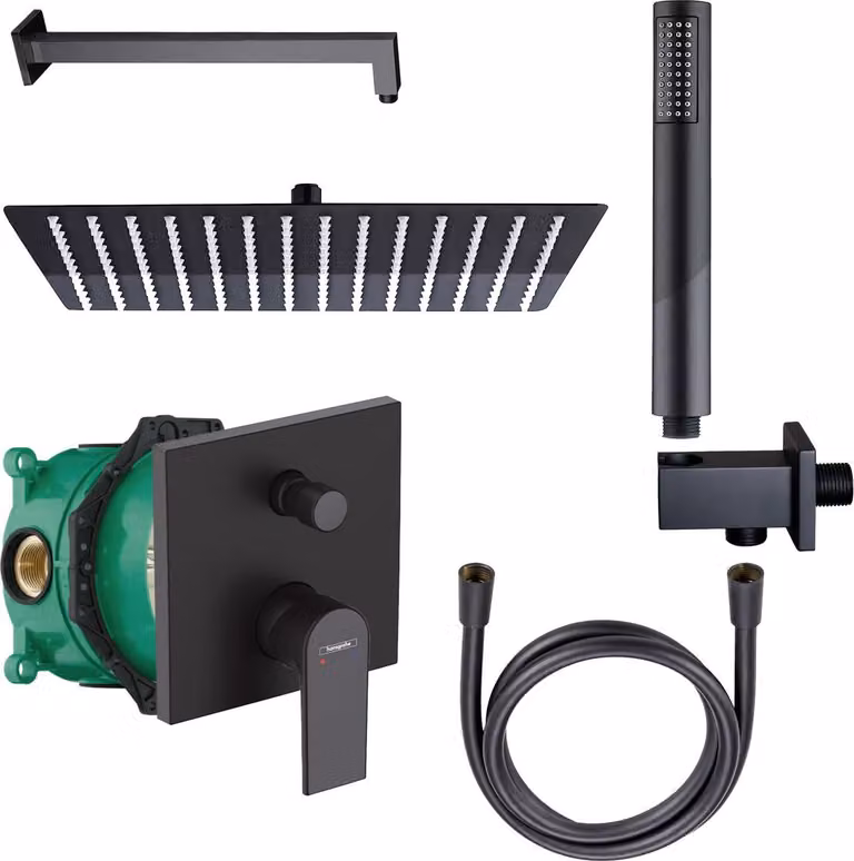 Miscelatore da incasso per vasca Hansgrohe iBox, con doccia a pioggia Belvit, doccetta e flessibile - set di miscelatori per doccia adatto a tutti i miscelatori per vasca e doccia
