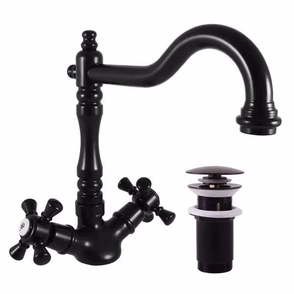 Miscelatore per lavabo con uscita click-clack MORAVA RETRO, Colore: nero opaco, Dimensione: 1/2'' (MK321.5/8CMAT)