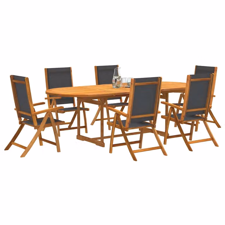Set Pranzo da Giardino vidaXL in 7 Pezzi in Legno di Acacia Olio e Textilene, Colore Marrone e Nero