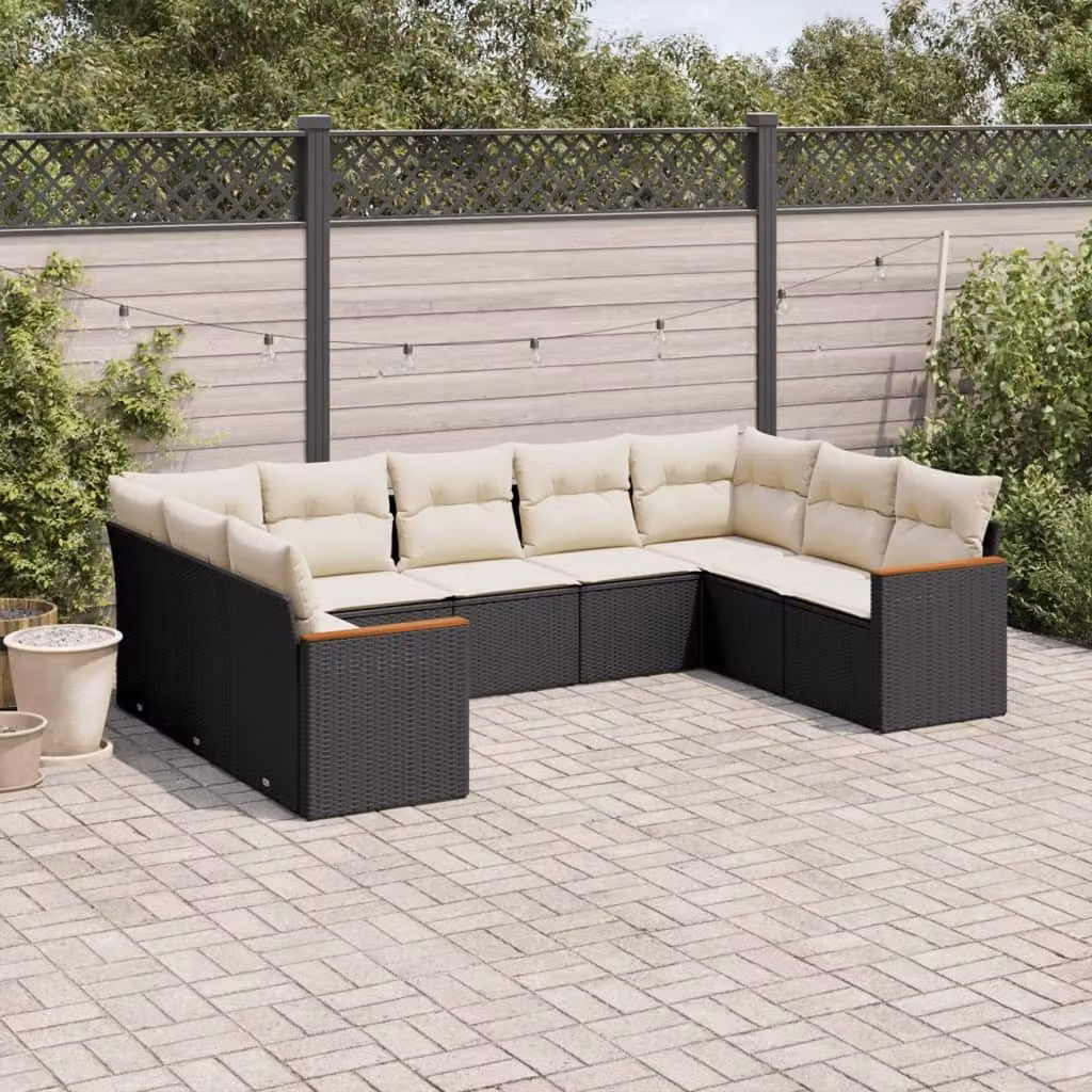 Maison Exclusive - Set Divani da Giardino 9 pz con Cuscini Nero in Polyrattan