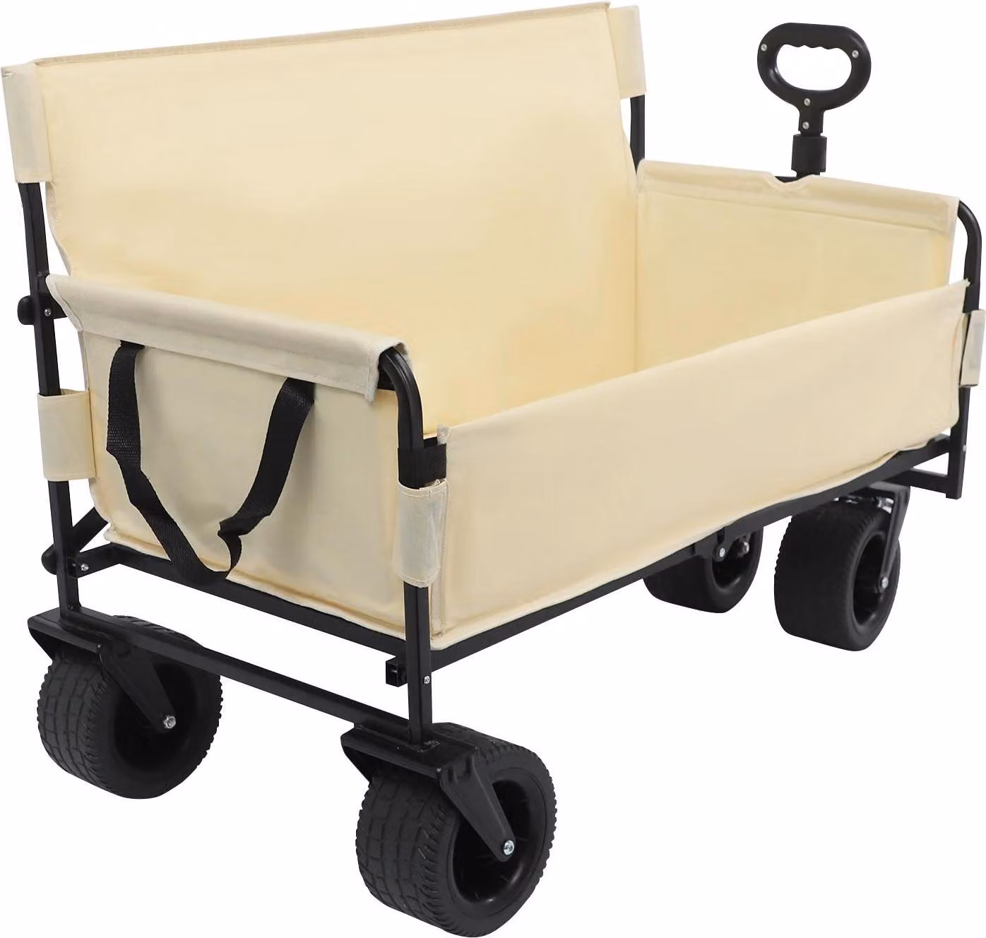 Carrello da trasporto pieghevole - Carrello da giardino e da campeggio - Capacità di carico 300 kg - Tessuto Oxford 600D - 4 ruote (2 con freno) - Maniglia regolabile a 90° - Beige