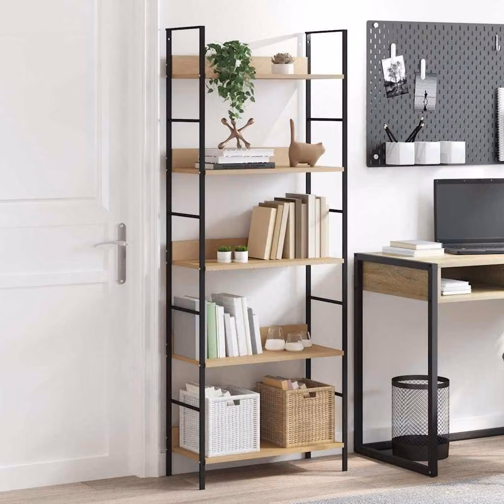 Scaffale per libri vidaXL con 5 ripiani in stile industriale, colore marrone e nero, L: 60 cm, P: 27,6 cm, H: 158,5 cm