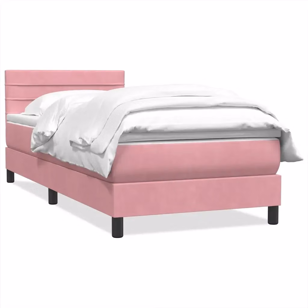 Letto con Giroletto a Molle e Materasso Ibrido vidaXL in Velluto Rosa e Bianco L: 80 cm, P: 223 cm, H: 151 cm – 2