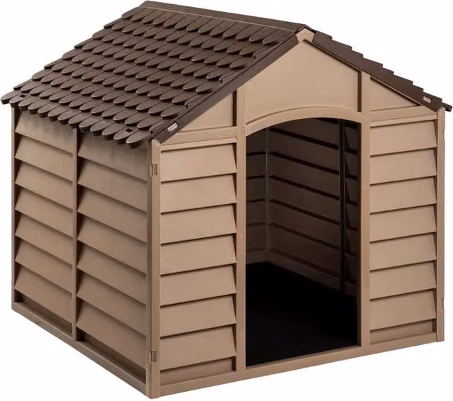 Casetta per cani DESIGN IN marrone in plastica resistente alle intemperie L: 86 cm, P: 84 cm, H: 82 cm – 1