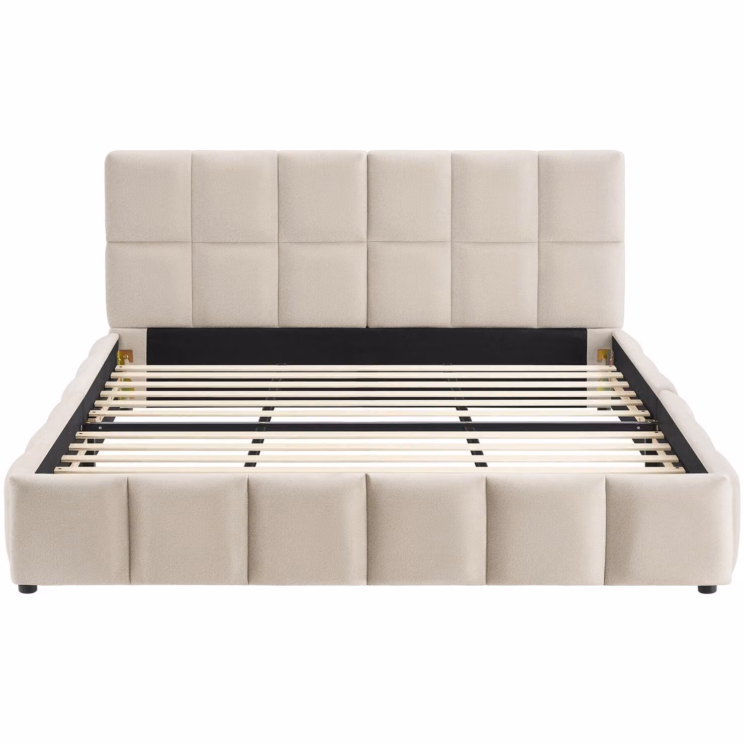 Letto imbottito Shirley tectake con rete a doghe in effetto velluto colore sabbia L/P/H: 220 x 180 x 93 cm – 3