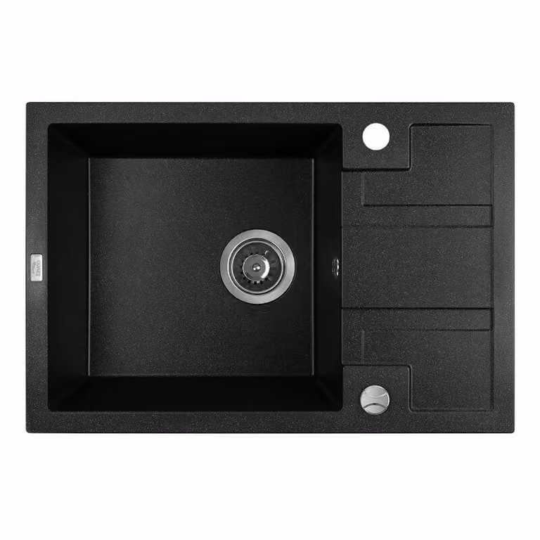 Lavello di design in granito a 1 vasca con scarico corto nero