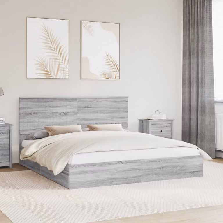 Letto con contenitore e cassetto vidaXL in legno Grigio Sonoma L: 183 cm, P: 200 cm, H: 100 cm