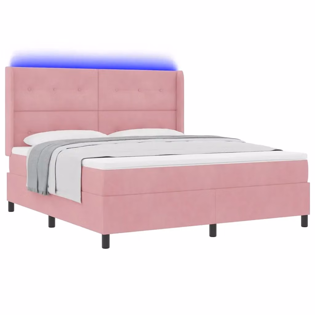 Letto a molle vidaXL in velluto rosa con illuminazione LED e porte USB, L/P: 180 x 200 cm – 2