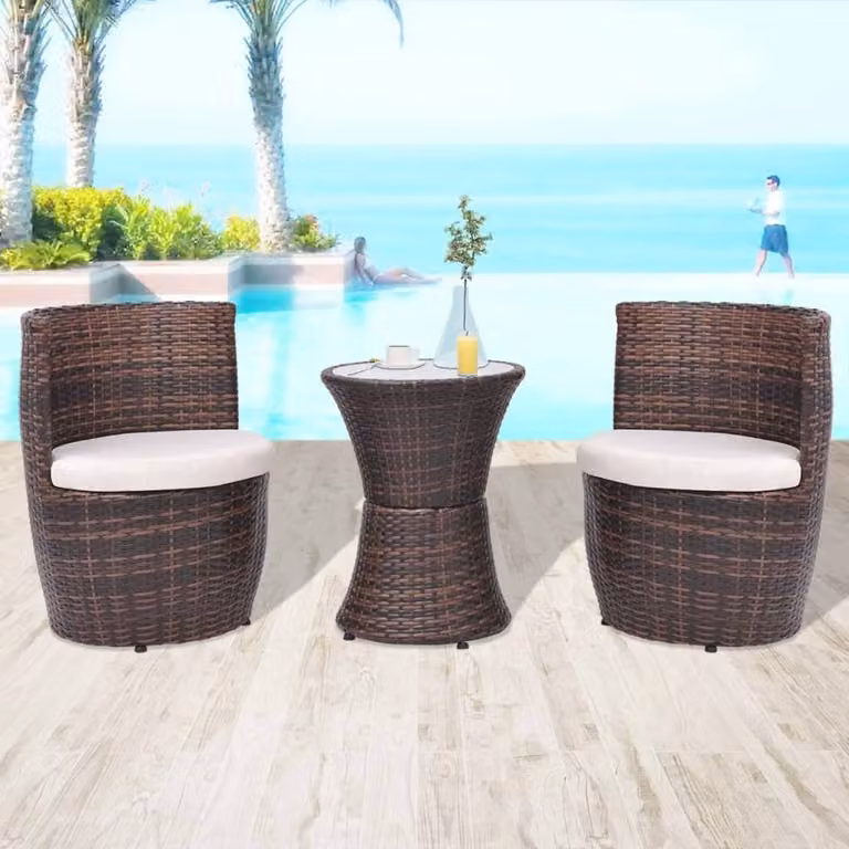 Maison Exclusive - Set da bistrot da 3 pezzi con cuscini in polyrattan marrone