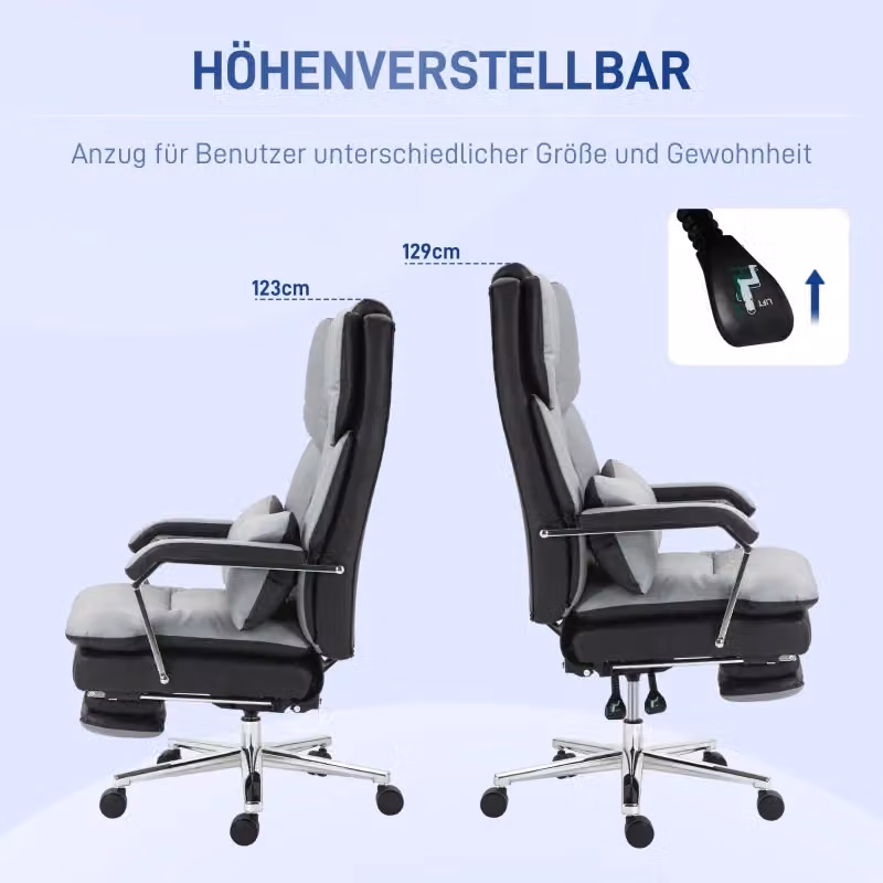 Sedia da Ufficio Ergonomica in Similpelle Grigia con Poggiapiedi, Riposatesta e Schienale Reclinabile per Home Office – 2