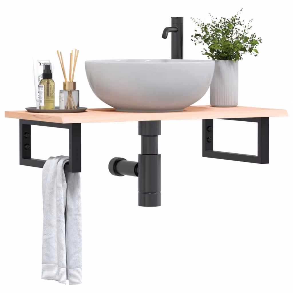 vidaXL Ripiano a Parete per Lavabo in Rovere e Metallo Nero e Marrone L: 80 cm, P: 40 cm, H: 17 cm