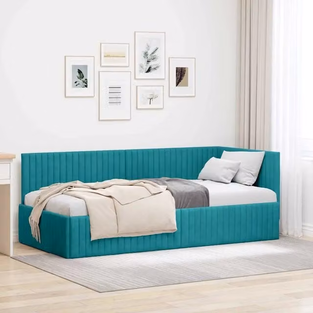 Letto ad angolo con chaise longue asimmetrica vidaXL in velluto turchese, L 204 cm x P 140 cm x H 94 cm