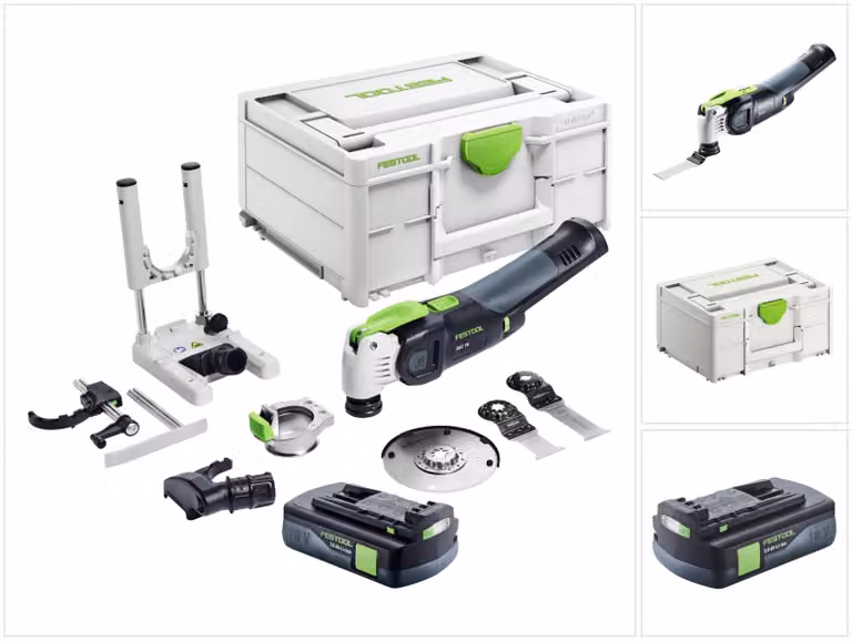 Festool VECTURO OSC 18 E-Basic Set oscillatore a batteria 18 V Starlock Max Brushless + 1x batteria ricaricabile 3,0 Ah + set di accessori 7 pezzi + Systainer - senza caricabatterie