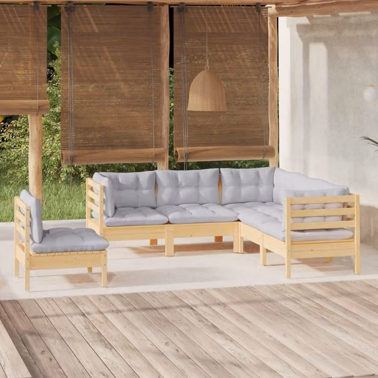 Maison Exclusive - Set Divani da Giardino 5 pz con Cuscini Grigi Massello di Pino