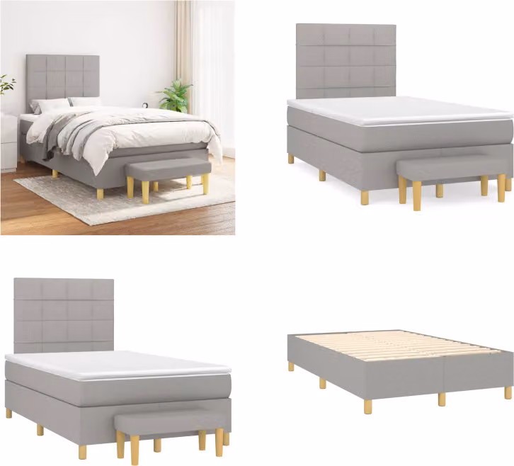 vidaXL Letto a molle con materasso in tessuto grigio chiaro 120x200 cm - Letto a molle - Boxspringbetten - Bett - Schlafzimmermöbel