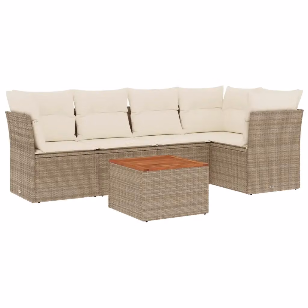Set Divano da Giardino a L VIDAXL in Polyrattan con Cuscini Beige, 6 Posti – 2