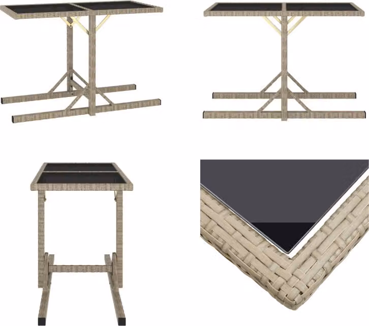 vidaXL Tavolo da giardino Beige 110×53×72 cm in vetro e Poly Rattan - Tavolo da giardino - Tavoli da giardino - Tavolo da esterno - Tavoli da esterno
