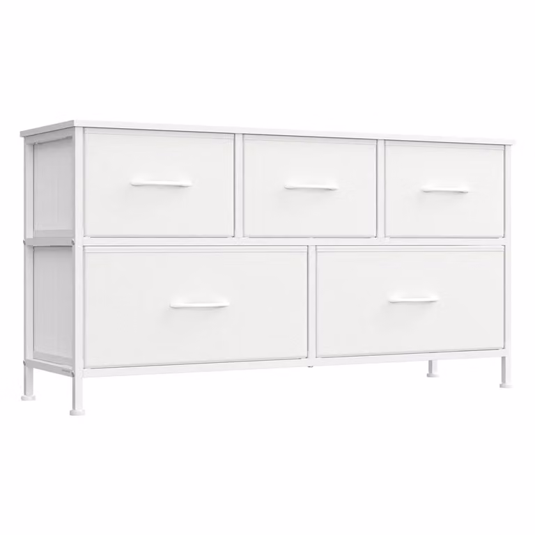 Cassettiera con cassetti in tessuto, Bianco Nuvola + Bianco Neve / 5 Cassetti（30 x 98,8 x 52,2 cm） / 1