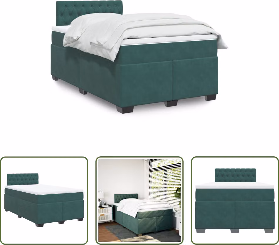 The Living Store Letto a molle con materasso verde scuro 120x200 cm in velluto