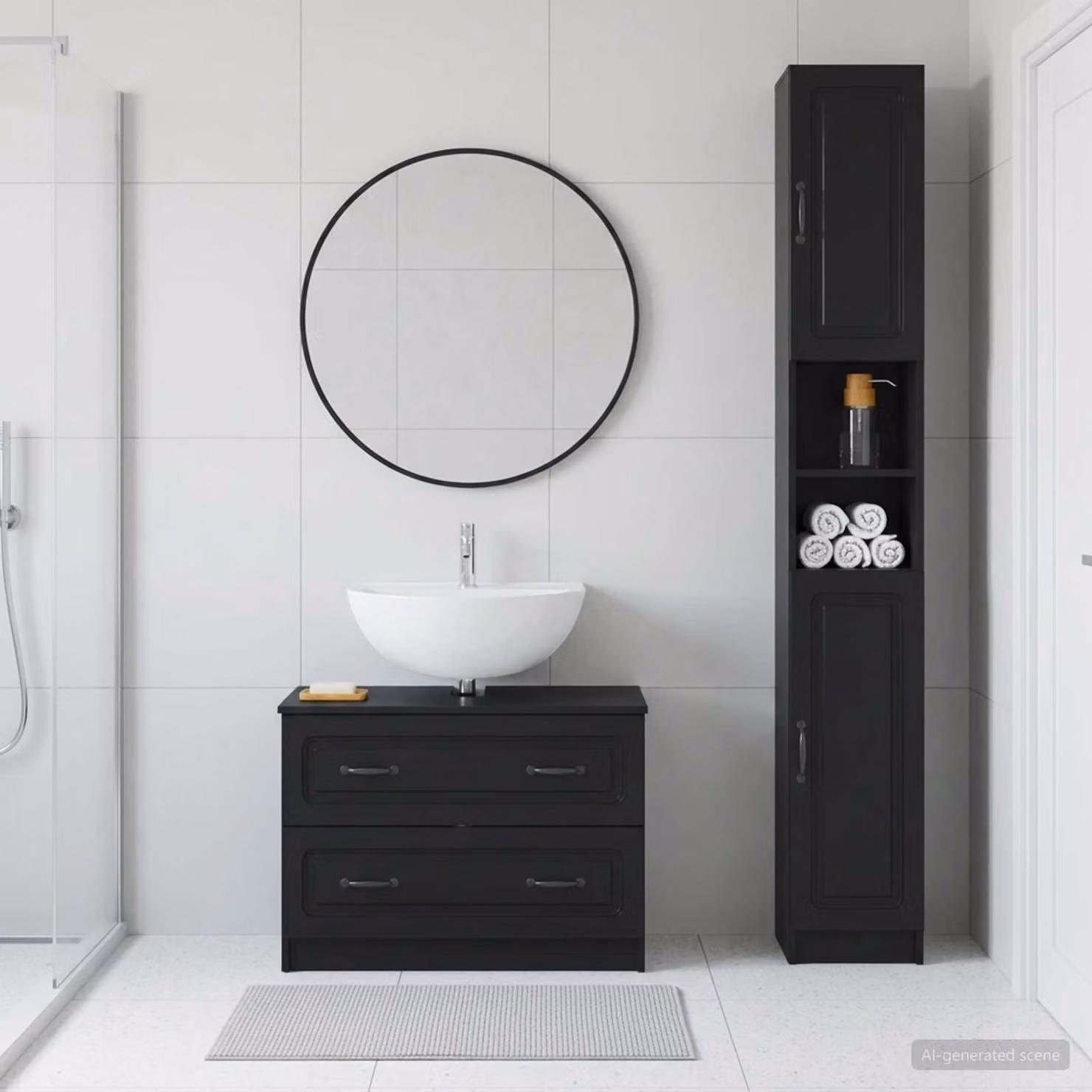 Set di mobili da bagno vidaXL UTRECHT composto da 2 pezzi, armadio a muro e mobile lavabo, colore nero opaco