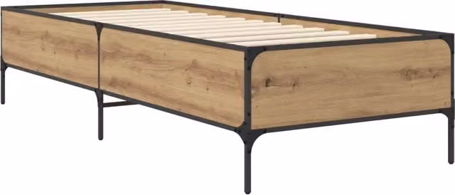 Letto singolo moderno in legno color rovere con base a doghe fisse L: 80 cm, P: 200 cm, H: 44 cm
