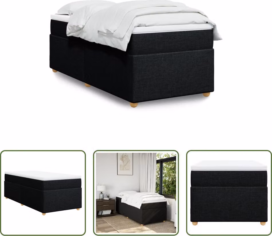 The Living Store Letto a molle con materasso nero 90x200 cm in tessuto