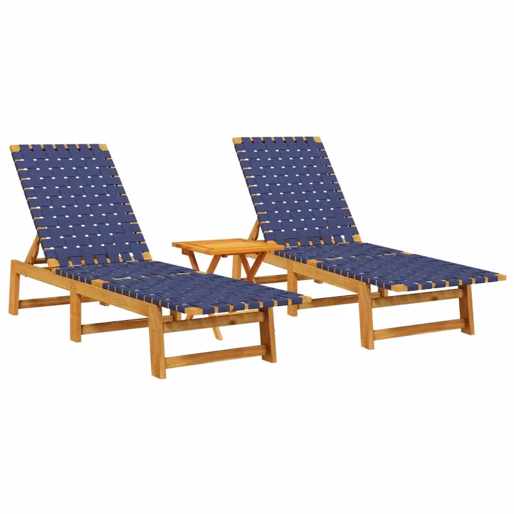 Set di 2 lettini da giardino con tavolino vidaXL in legno di acacia oliato, colore blu e marrone, con poggiatesta regolabile – 2