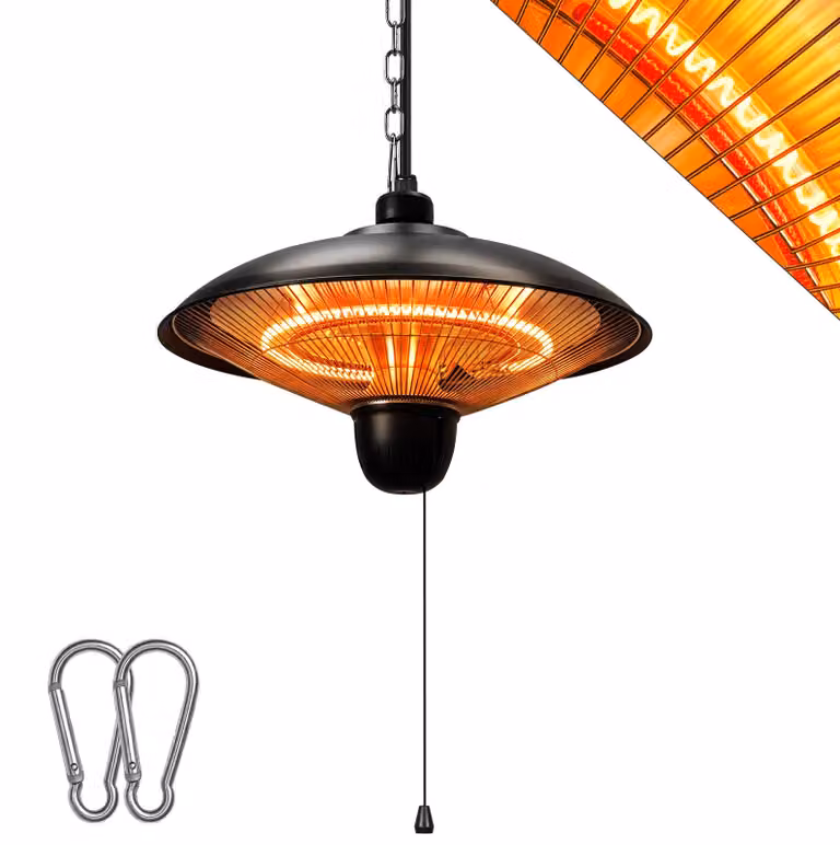 Ikodm, radiatore a infrarossi da parete, 600/1200/1800 W, elemento riscaldante in fibra di carbonio, interruttore a tirante, 3 livelli di riscaldamento, colore nero