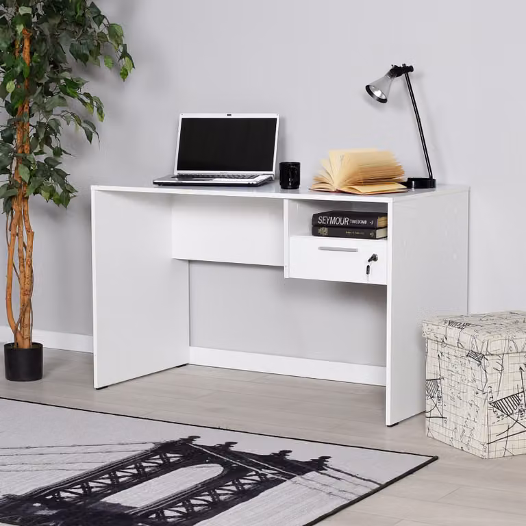 Skye Decor, Cms-510-Dd-1, scrivania, bianco, pannelli truciolari rivestiti al 100% in melamina, 120 x 60 x 75 cm