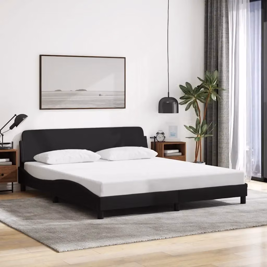 Letto matrimoniale Dover nero in tessuto con struttura in legno e metallo L/P/H: 180 x 200 x 74,5 cm – 2
