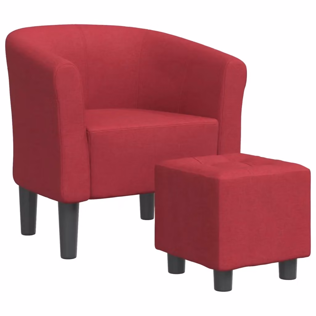 Poltrona con Poggiapiedi vidaXL in Tessuto Rosso con Struttura in Legno e Schiuma per Soggiorno o Ufficio – 2