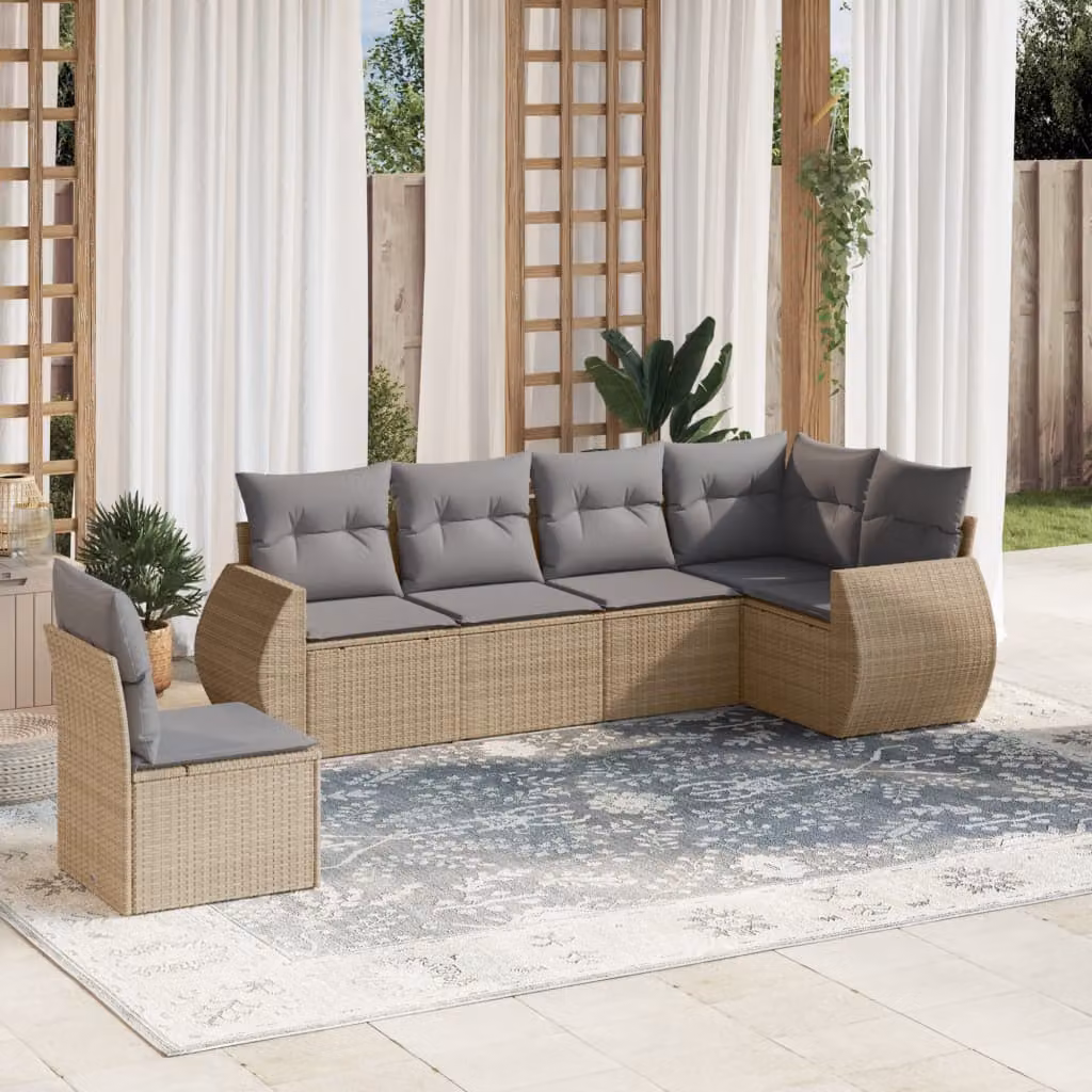 Set Divano da Giardino vidaXL 6 pz a L con Cuscini Beige e Grigio in Polyrattan e Metallo – 1