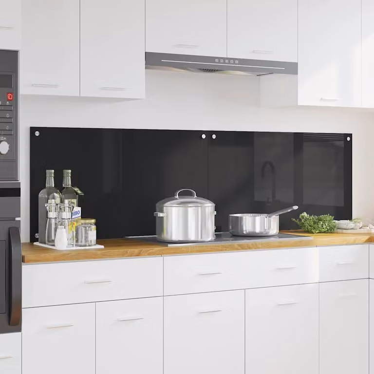 Set di 2 schienali per cucina vidaXL in vetro temperato nero, L: 90 cm, P: 50 cm
