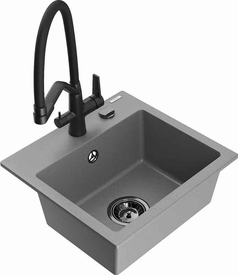 Mexen Milo lavello in granito a 1 vasca con miscelatore cucina Duo, grigio - 6505-71-671701-70-B