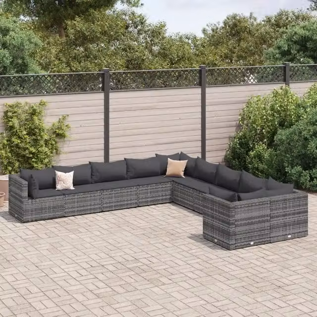 Set Divano da Giardino L-Shape vidaXL in Polyrattan Grigio Antracite con Cuscini – 1