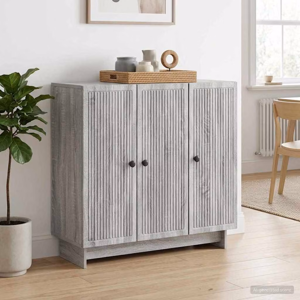 Credenza moderna vidaXL in legno ingegnerizzato e metallo, Grigio Sonoma, L 89 x P 34,5 x H 80 cm
