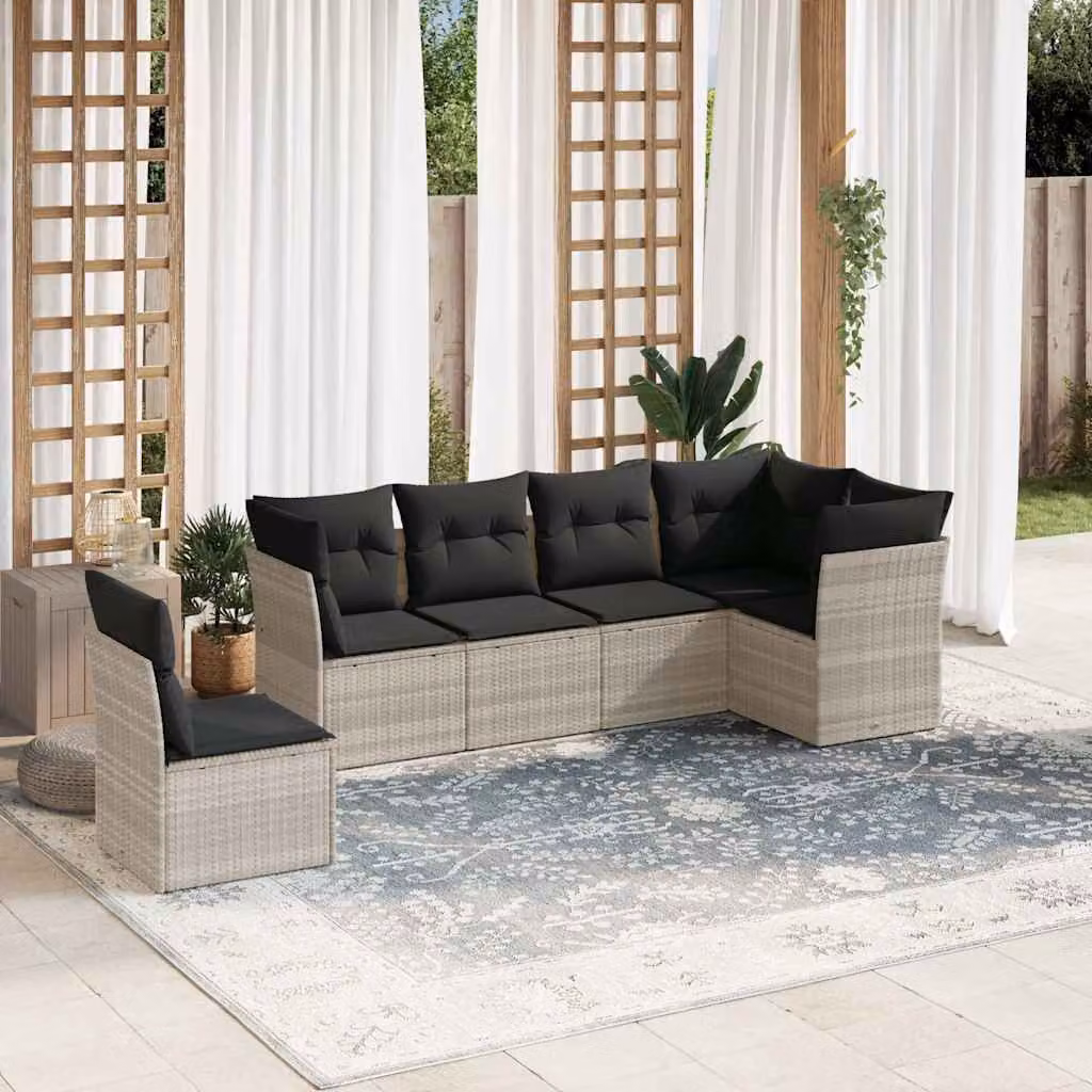 vidaXL Set Divano da Giardino a L in Polyrattan Grigio con Cuscini e Coperture Rimovibili – 1