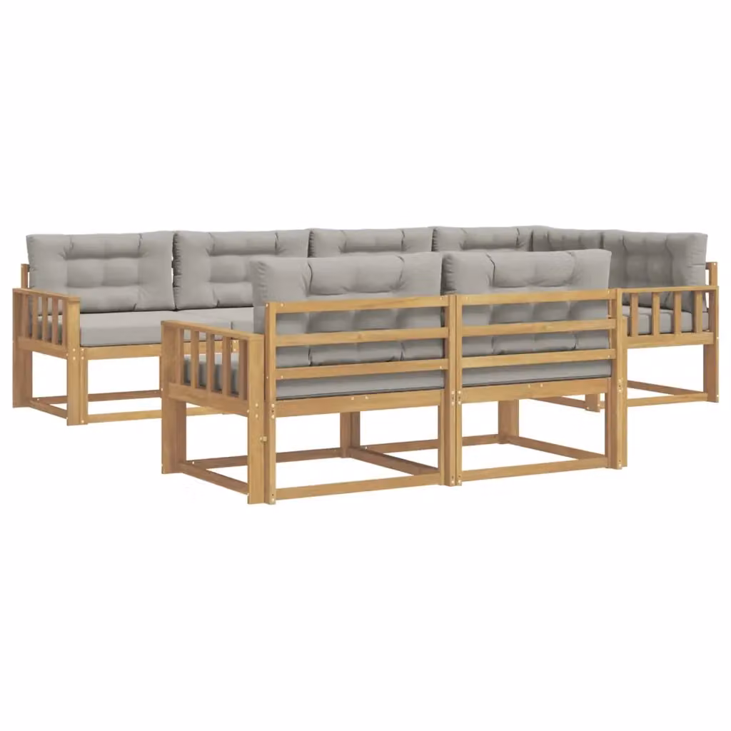 Set di divani da esterno a L vidaXL in legno di acacia con cuscini bianchi e grigi – 2